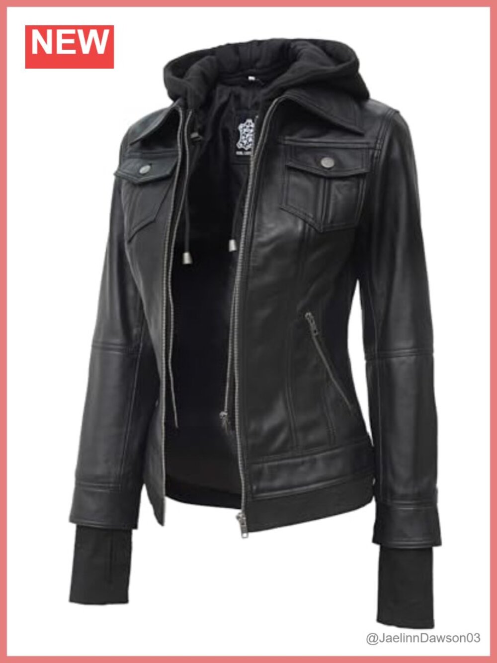 Genuine Lambskin Leather Moto Jacket Women Hooded Biker Coat